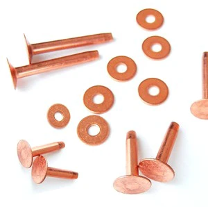 10# Copper Rivet Flat Head Solid Copper Rivets & Burrs For Leather 3.4x19mm