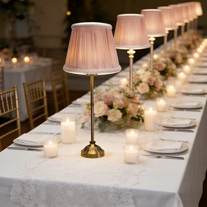 Romantic Dinner Restaurant Lamps Metal Base Pink Fabric Shade Remote Dimmable Rechargeable