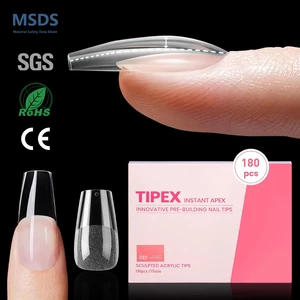 180pcs Half Matte Coffin Nail Tips 15 Sizes Full Cover Structured Gel False Nail Tips PMMA Salon Wholesale