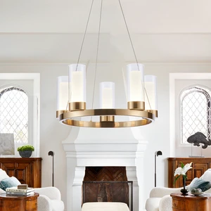 Indoor Round Hanging Lights 3CCT Dimming Led Chandelier Dual Glass Modern Pendant Lights for Bedroom Dining Room Living Room