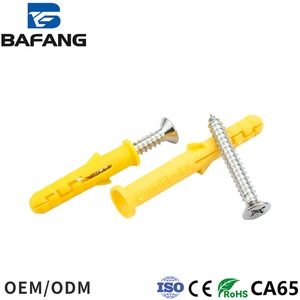 Yellow Plastic Wall Plugs with Self Tapping Screws, Drywall Anchor Kit with Phillips Screws for Gypsum Board