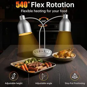 500W Electric Commercial Food Heating Lamp 2 Head Stainless Steel Electronic Control for Buffet Restaurant Party Kitchen Home