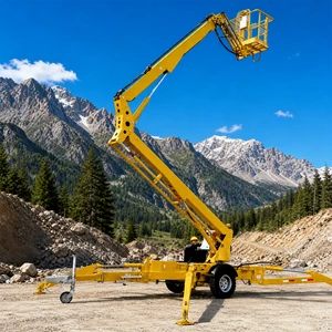 Towable Trailer Hydraulic Boom Lift Articulated Cherry Picker Building Maintenance Landscape Tree Trimming Repair