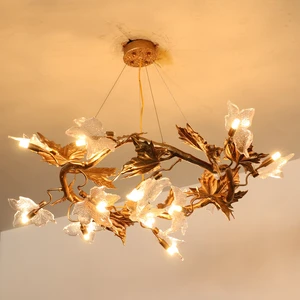 Branch Side Lamp Leaf Chandelier Villa Hotel Selling Noble Copper Luxury Lamp Round Pendant Lamp Room Glass G9