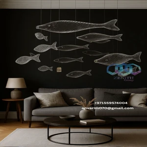 Custom Artistic 3000K Glass Chandelier Fish Design Marine Pendant Light Adjustable Height Hanging for Mall UAE USA KSA China