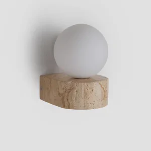 Wabi Sabi Scandinavian Stone Bedside Wall Lamp Travertine Sconce for Hotel Corridor Staircase Restaurant LED Light for Bedrooms
