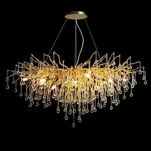 Nordic Vintage Led Tree Branch Gold Dining Living Room Hotel Luxury Ceiling Pendant Light Modern Crystal Chandeliers
