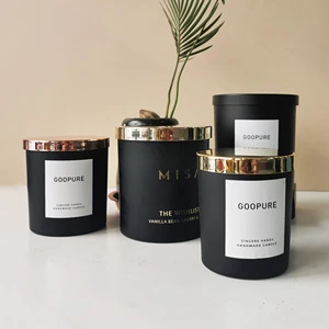 7oz 10oz Empty Glossy Black White Amber Candle Container Luxury Glass Lanterns Candle Holders and Candle Jars With Metal Lid