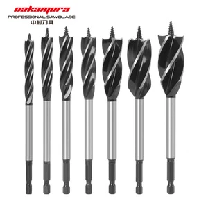 High Carbon Steel Hex Shank 10-35mm Wood Auger Drill Bits 4 Flutes for Woodworking and Core Drilling