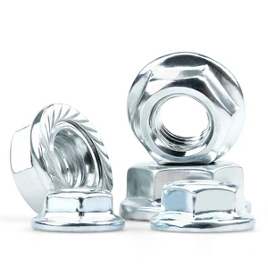 Hex Flange Nut with Serrations, Imperial/ANSI Standard, External Hex, Anti-Slip Locking Nut, Zinc Plated, Sizes 6#, 8# ~ 3/8