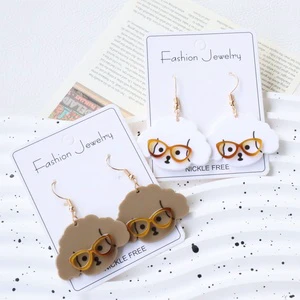 Cute Poodle Dog Dangle Earrings With Glasses Acrylic Cartoon Puppy Hook Drop Earrings Pet Animal Jewelry Gifts For Women Girls