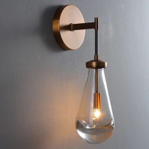 Modern Bedside Wall Lamps Light Brass Crystal Glass Rain Hardware Sconce for Hotel Indoor Task Wall Sconce