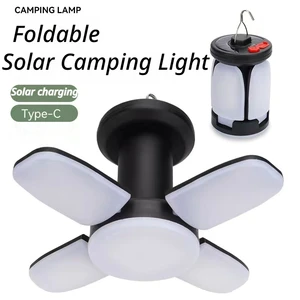 2026 New Foldable LED Camping Lantern High-Brightness Solar USB Rechargeable Waterproof Hanging Emergency Light for Street