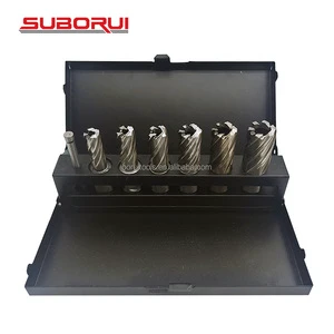 SUBORUI 7pcs HSS Weldon Shank Magnetic Core Mag Drill Bit Annular Cutter Set for Metal Steel Cutting