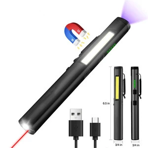 4 In 1Multi-function Mini Pen Flashlight Magnetic COB Work Lamp Pocket Clip Pen Work Lamp Portable 365nm UV Flashlight