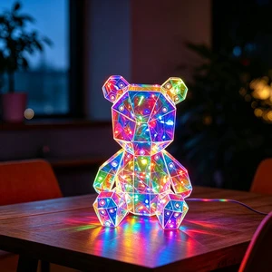 Iridescent Teddy Bear Prismatic Holographic Figurine 3D LED Night Light Plug-In Modern Eco-friendly Living Room Decor Valentines