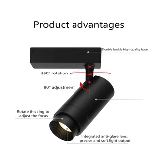 Modern Adjustable Focus COB LED Spotlight Aluminum Body Track Light Magnetic Surface Mounted CRI 90 3-year Warranty Living Room