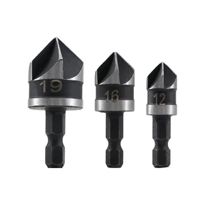 3PCS Hex Shank 5 Flute Wood Countersink Drill Bit Set for Wood Screw