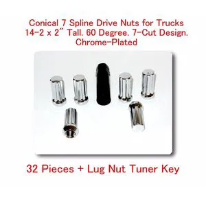 32 Pcs Conical 7 Spline Drive Nut For Trucks M14-1.5 XL Tall 2 w/ Spline key