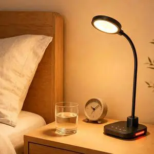 All-in-One Smart LED Desk Lamp with Red Side Night Light Touch Control Dimmable 5 Color Mode Nightstand Light for Home Office