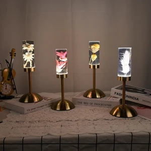 Modern Creative LED Night Light New Eternal Flower Acrylic Table Iron Battery Operated for Bedroom Bedside Atmosphere Decorative