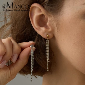 EManco Elegant Minimalist Pearl Long Chain Pendant Earrings Stainless Steel PVD Women's Gold Color Jewelry Engagement