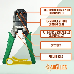 HT-315 3-in-1 Modular Steel Crimping Tool for DIY Cable Cutting Stripping & Crimping (RJ45/RJ12/RJ11/4P4C/4P2C) One Plier