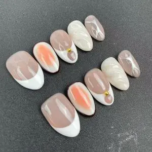 High-quality Factory Wholesale Handmade Press-on Nails, Almond Shape French Style, Popular in Europe and America, Reusable