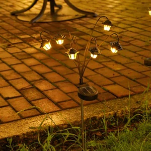Solar Hexagonal LanternIP65 Waterproof Plastic Stainless Steel LED Warm White Light 360-Degree Beam Angle 600mAh Garden Lighting