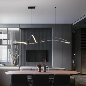 2026 New Modern Simple Designer Italian Minimalist One-line Creative Art Shaped Aluminum PMMA Voice App Control Chandelier for