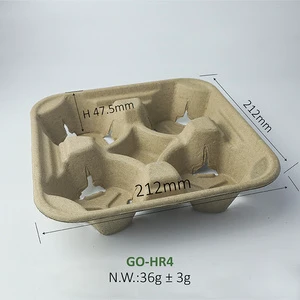 Molded Pulp Drink Carrier Tray, To-Go 4 Coffee Cup Holder For Takeaway Shops, Juice Bars, Grocery Stores & Restaurants