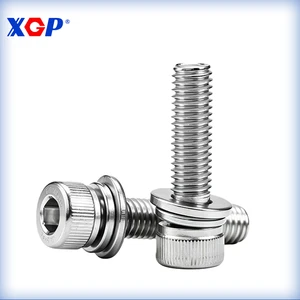 304 Stainless Steel Cylindrical Head Hexagonal Combination Screw M3-M12 Cup Head Flat Spring Washer Three Combination Screw Bolt