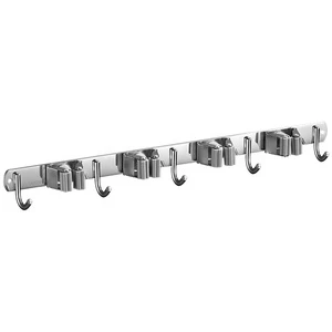 Modern 304 Stainless Steel Strong Adhesive No-Drill Hook Corner Mounted Bathroom Broom Holder Mop Clip Wall-Mounted Storage Clip