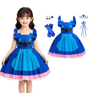 Halloween Girl Lilo Angel Stitch Costume Flutter Sleeves Blue Princess Party Carnival Cosplay Fancy Hawaiian TV & Movie Costumes