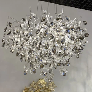 Modern Luxury Smoky Gray Crystal Tassel Chandelier Led Decoration Pendent Lamp Interior Design Hotel Villa Branch Light