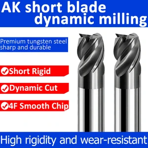 AK Short Blade AlTin Coated Dynamic Milling 4 Flute Solid Carbide End Mill 2-12mm CNC Milling Cutter OEM