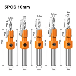6pc DIY Industrial 8mm/10mm Shank HSS Woodworking Router Bit Countersink Punching Drill Mill Cutter Steel Tools-OEM Customizable