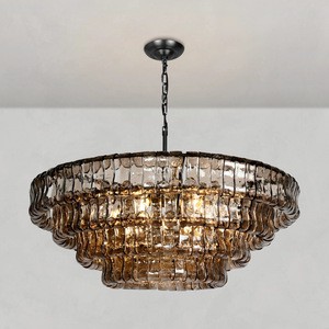 Wholesale Modern Luxury Amber Smoked Textured Glass Pendant Light Chandelier For Villa Living Room Dining Room Hotel Lobby
