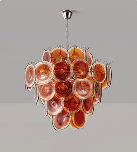 Modern Design Disc-shaped Hotel Living Room Bedroom Pendant Brown Glass LED Chandelier with Adjustable Height Lighting