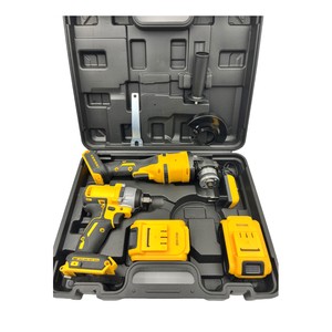 Yellow Combo Power Tools 21V Brushless Motor OEM Cordless Drill Wrench Angle Grinder Set With 2000mA Battery 1 Year Warranty