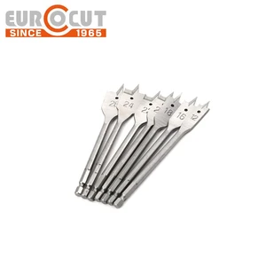 EUROCUT High Carbon Steel Hex Shank Bright Spade Drill Bit for Wood Drilling