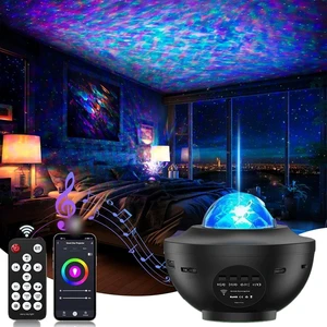 Modern Style New Starry Projector LED Night Light Ocean Wave Music Speaker Nebula Cloud Ceiling Lamp App Bedroom Birthday