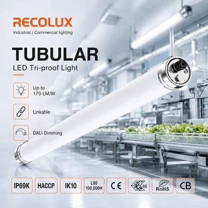 HACCP TUBULAR Food Processing LED Light IP69K Tri-proof Luminaire for Meat and Vegetable Production