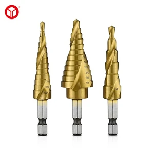 HSS Coated Multipurpose Sheet Processing Hex Shank Step Drills for Multi-size Metal Hole Drilling