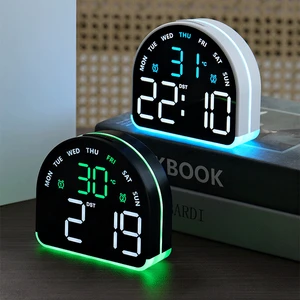 Home Decor Electric Luminous Desk Bedside Desktop Night Light Temperature Mirror Alarm Art Led Big Digital Table Calendar Clock