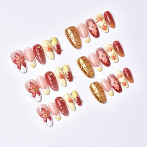 High Quality Handmade Wearable Almond Stiletto Nails Brand New Ocean Nail Art Patches Removable Mermaid 3D Sculpted Fingers