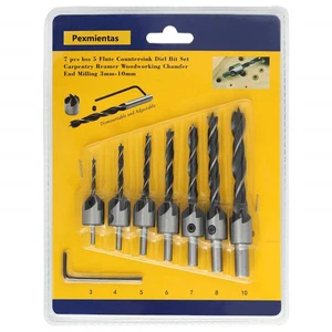 Pexmientas 7PCS 3-10mm Counter Bore Screw Woodworking Tools HSS Countersink Drill Woodworking Bit Tool Set