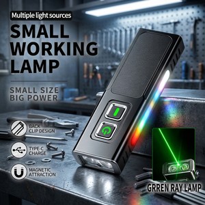 Portable1000 Lumens 10modes RGB Ambient Lighting UV Light + Green Light Magnet 1500mAh Mini Edc Flashlight With Clip Car Repair