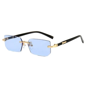 Rimless Sunglasses Metal Shape for Women Men Trendy Party Candy Color Orange Shades Sun Glasses