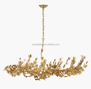 Art Butterfly Large Luxury Chandelier Custom Leaf Hotel Lobby Hall Tree Branch Golden Dining Room Pendant Light